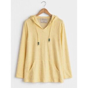 Artisans Textured Light Yellow V-neck Drawstring Hooded Pullover Casual Jacket